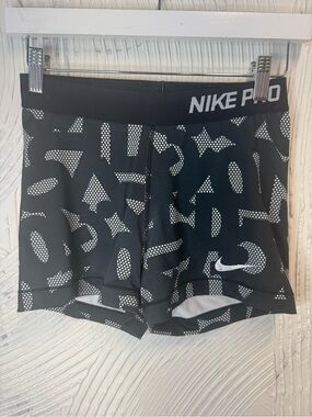 Nike Pro Black Shorts with White Geometric Print